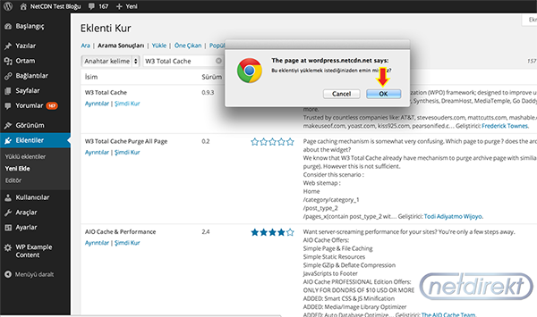 W3 Total Cache Eklenti Onay
